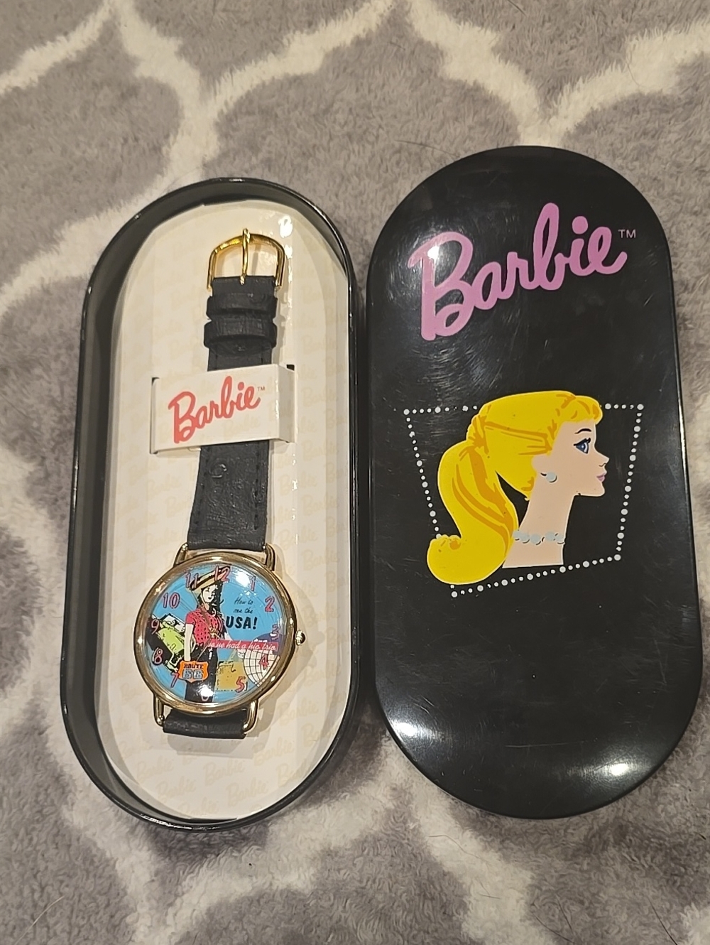 New 1995 Barbie Black Leather Strap Fashion Watch - Barbie Brand